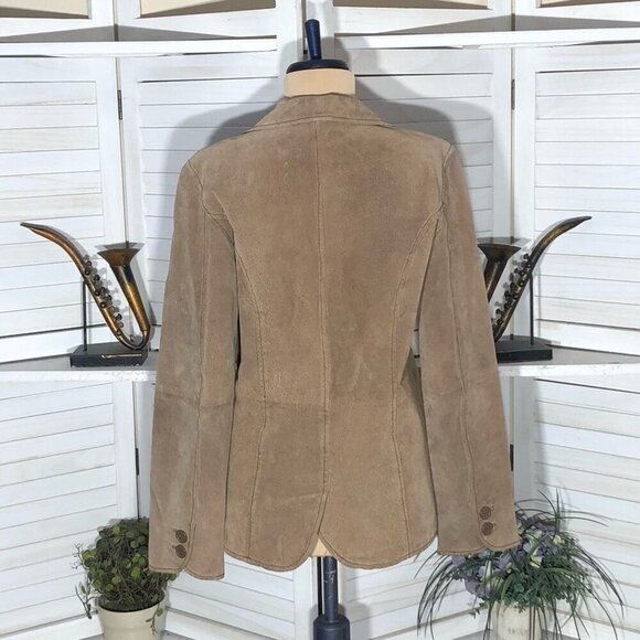 Vintage Y2K Suede Leather Blazer Coat Camel Brown M - Picture 14 of 16